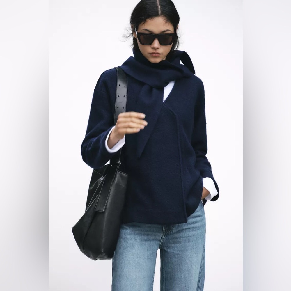 ZARA 100% WOOL SCARF COLLAR JACKET